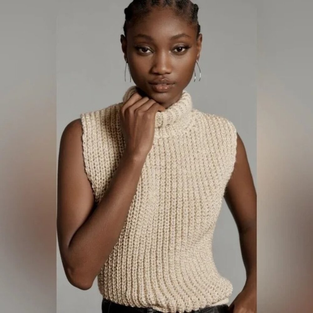 Pilcro Gold Turtleneck Sleeveless Knit Sweater Vest XL
